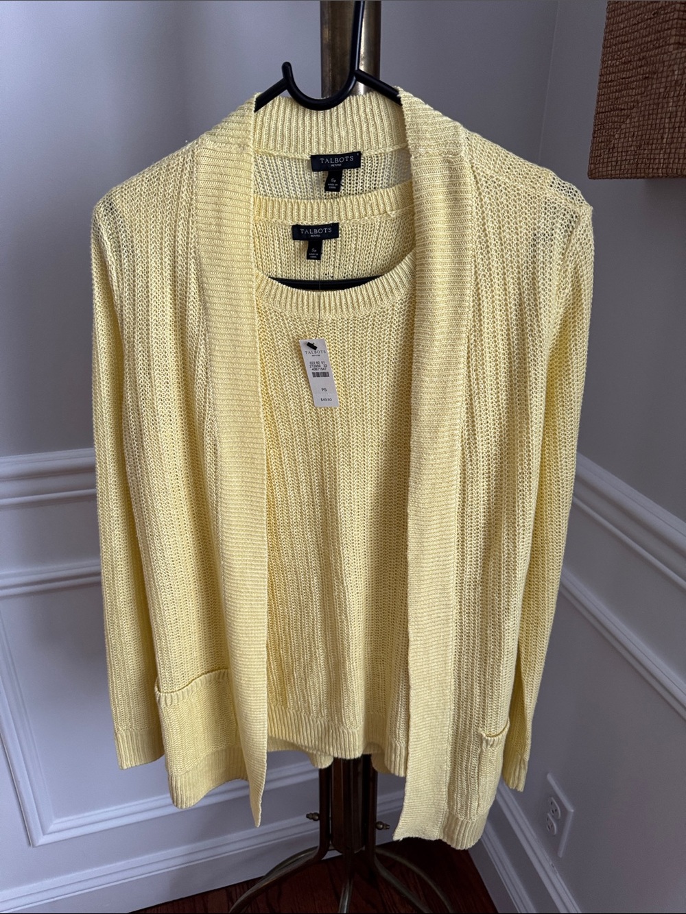 Talbots Pale Yellow Knit Sweater & Cardigan Set